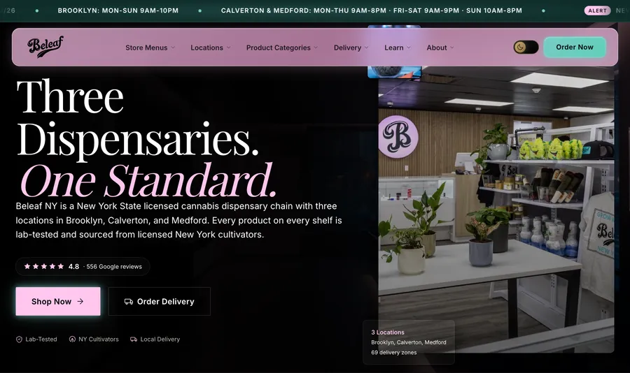 BeLeaf website, built by Bud Authority