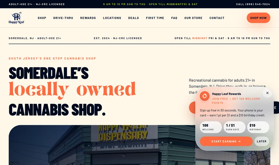 Happy Leaf website, built by Bud Authority