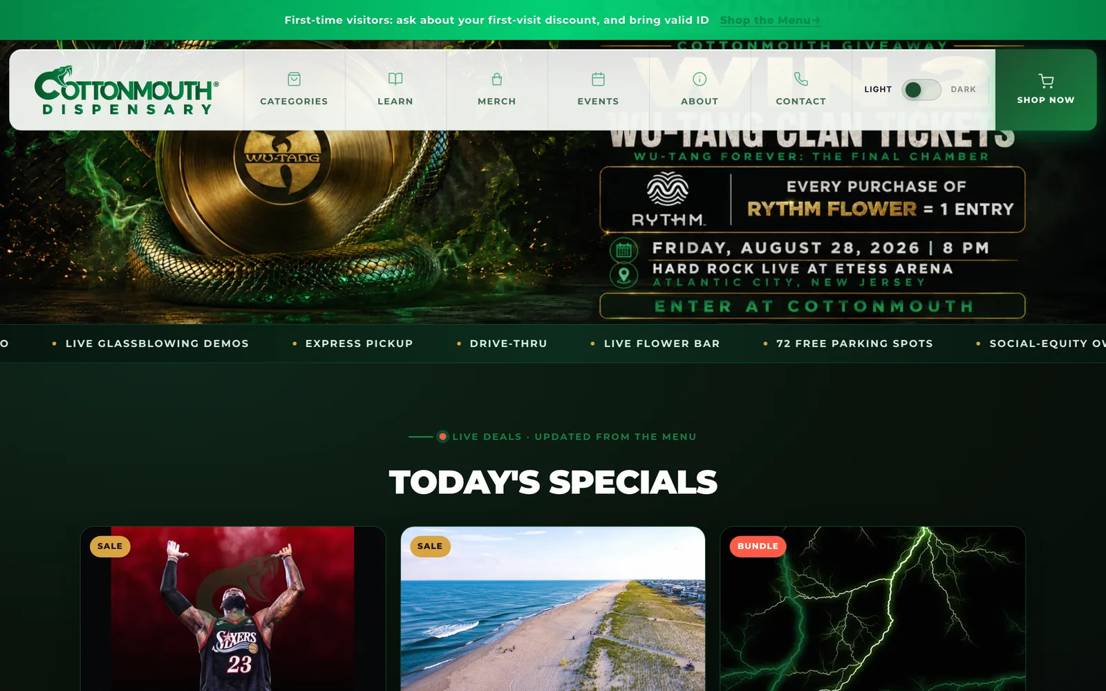 Cottonmouth Dispensary website — The brand world — Cottonmouth's snake-strike identity in motion