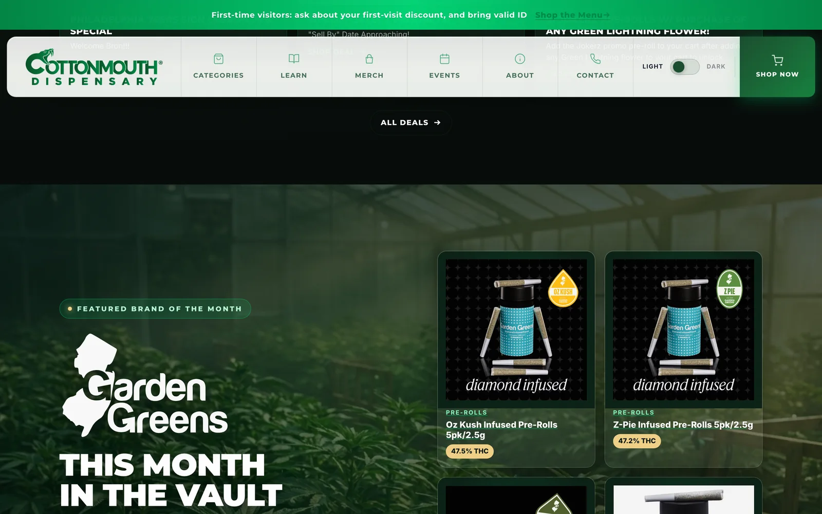 Cottonmouth Dispensary website — The build — category system and community surfaces