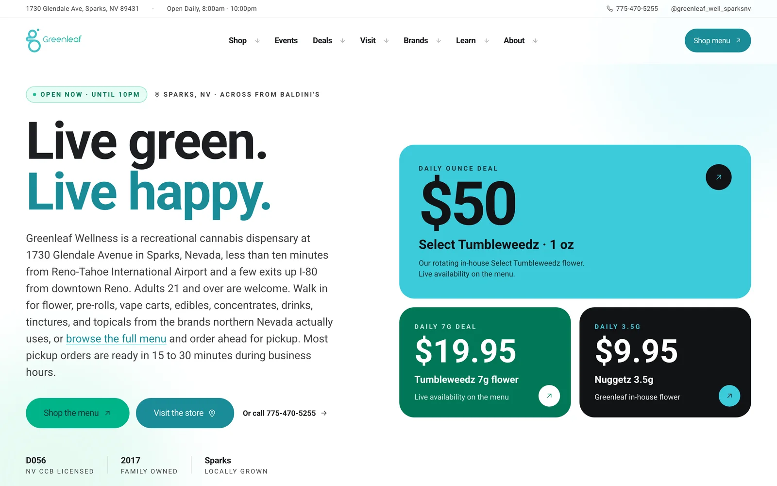 Greenleaf Wellness website — Live green. Live happy. — the entrance, warm and calm