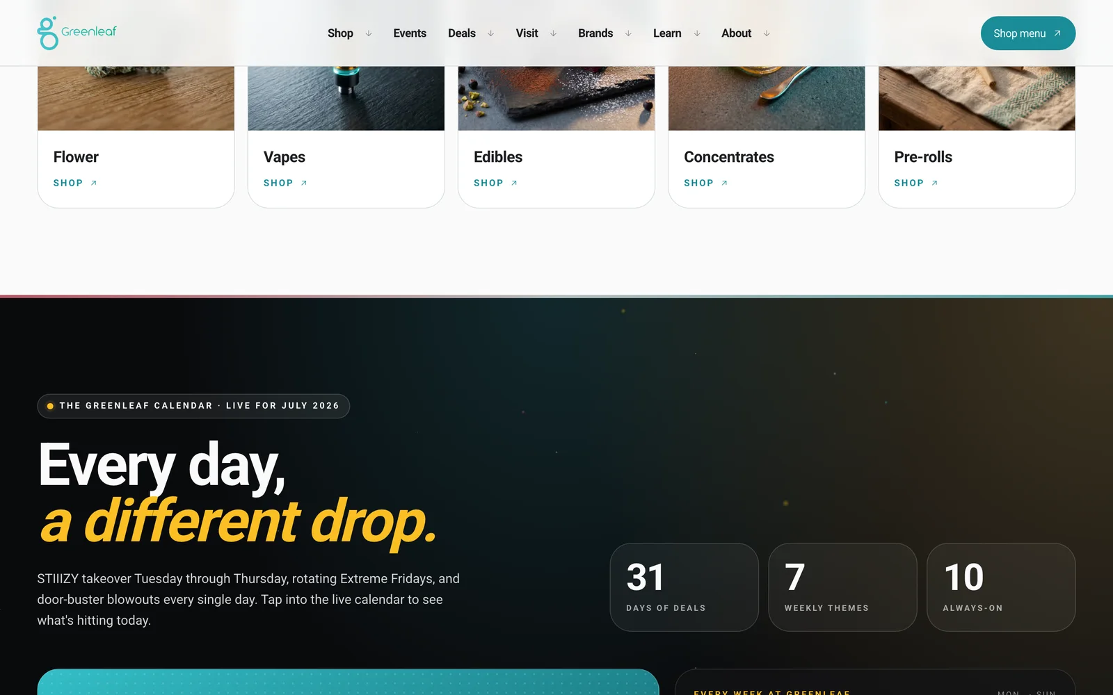 Greenleaf Wellness website — Every day, a different drop — the daily deal engine