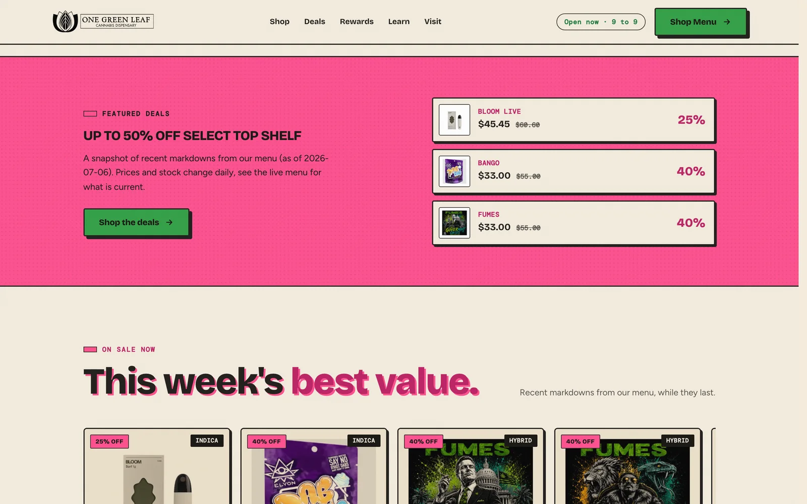 One Green Leaf website — Society Rewards — earn more the higher you go