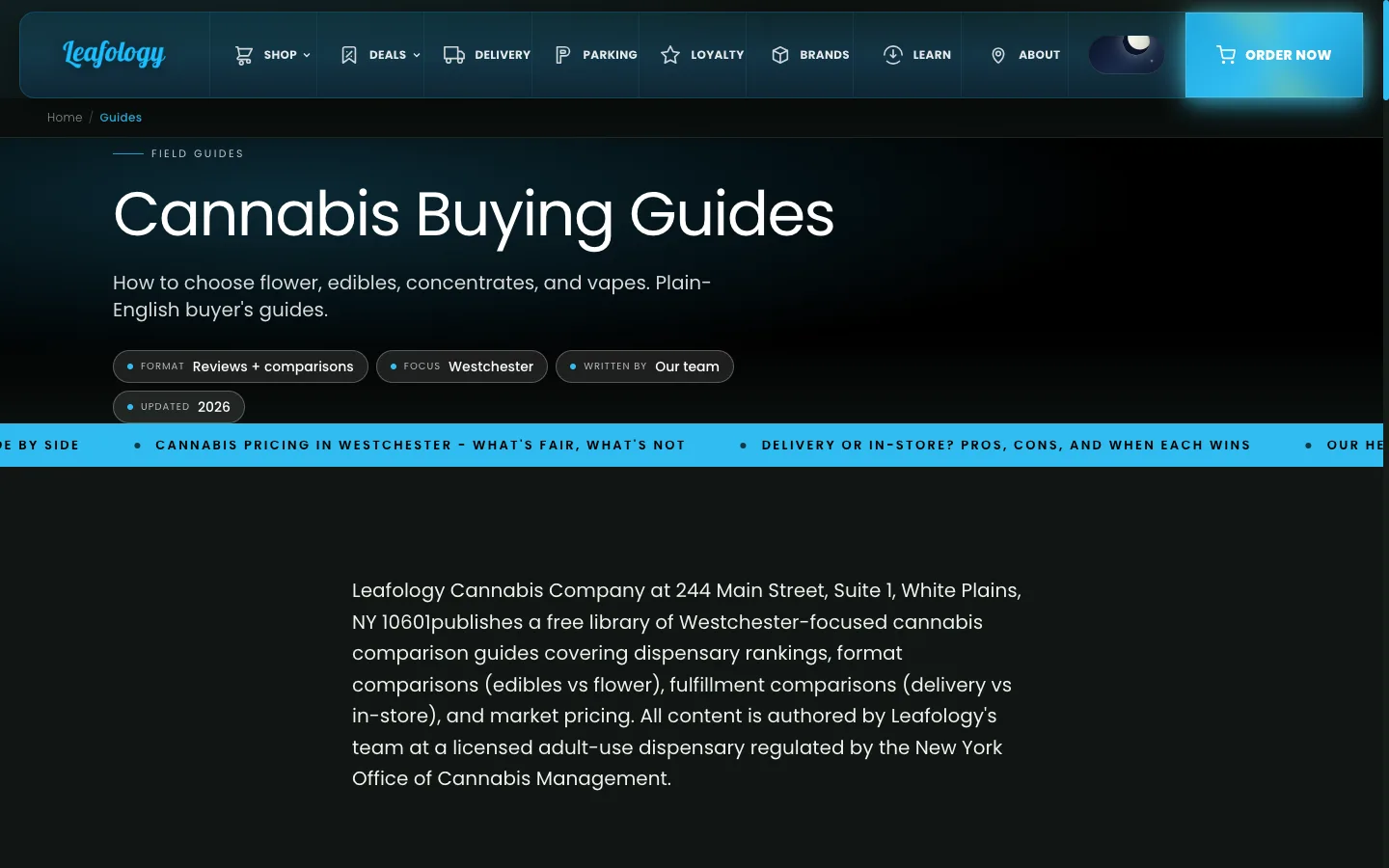 leafologycannabiscompany.com/guides rendered under evidence glass