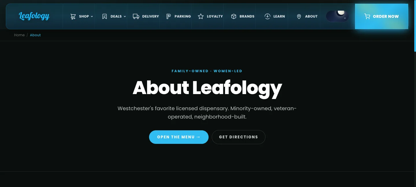 leafologycannabiscompany.com/about rendered under evidence glass
