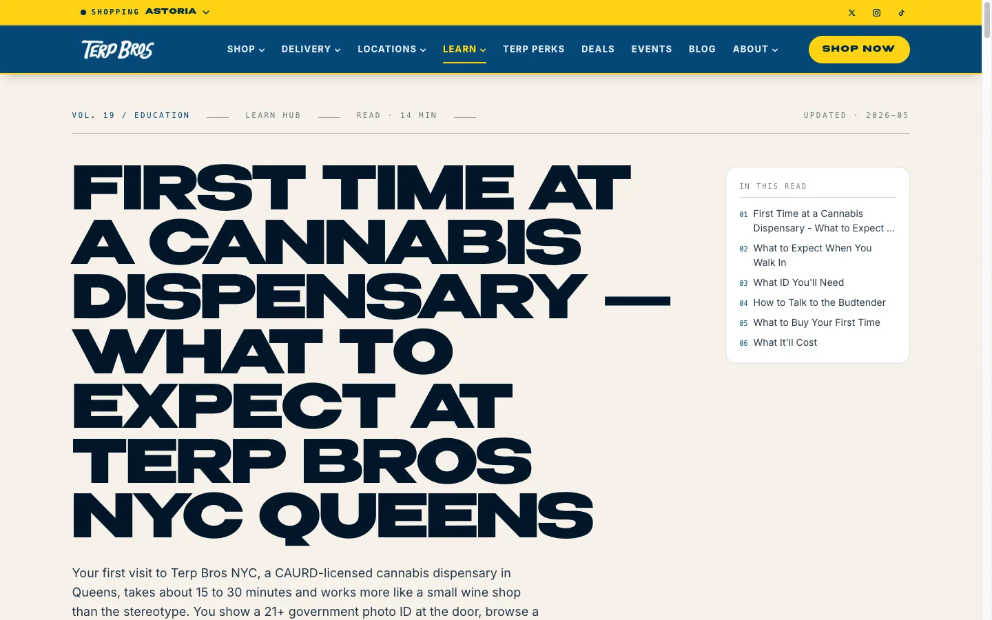 terpbrosnyc.com first-time dispensary guide page, the recovered edition