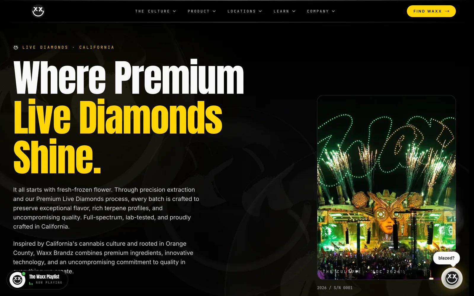 Waxx Brandz website — Where Premium Live Diamonds Shine — the culture, on the record